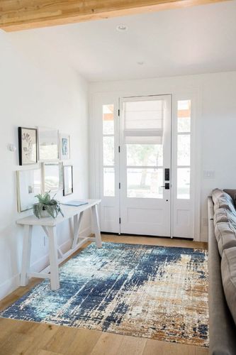 VK VK·LIVING Washable Rug 5x7 Modern Abstract Machine Washable Area Rugs Anti Slip Backing Washable Rugs for Living Room, Bedroom, Home Decor, Blue in White Scandinavian Entryway