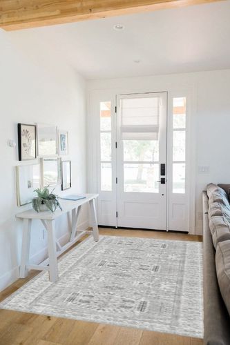 Valenrug Washable Rug 5x7 - Ultra-Thin Antique Collection Area Rug, Stain Resistant Rugs for Living Room Bedroom, Distressed Vintage Rug(Grey, 5'x7') in White Scandinavian Entryway