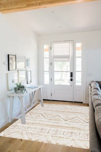 Area Rug Living Room Carpet: 5x7 Large Moroccan Soft Fluffy Geometric Washable Bedroom Rugs Dining Room Home Office Nursery Low Pile Decor Under Kitchen Table Light Brown/Ivory in White Scandinavian Entryway