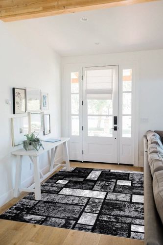 Luxe Weavers Geometric Squares Gray 5x7 Modern Abstract Area Rug, Colorblock Premium Carpet Non Shedding in White Scandinavian Entryway