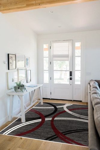 Rugshop Modern Wavy Circles Design Area Rug 5' 3" x 7' 3" Red in White Scandinavian Entryway