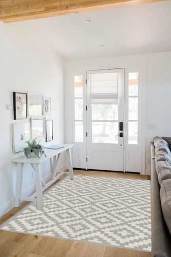 NFECO Reversible Rugs Plastic Rug Outdoor Rug Lightweight Outside Mats Modern Outdoor Rug for Patio Portable Mats for RV Backyard Deck Picnic Beach, 5' x 7' Gray in White Scandinavian Entryway