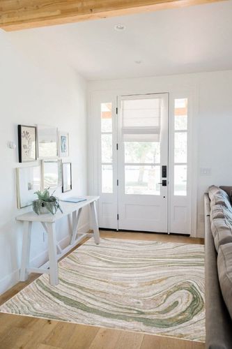 Hauteloom Liverpool Modern Abstract Bedroom Living Room Area Rug - Marble Swirl Pattern - Contemporary Bohemian Farmhouse - Green, Brown, Beige - 5'3" x 7' in White Scandinavian Entryway