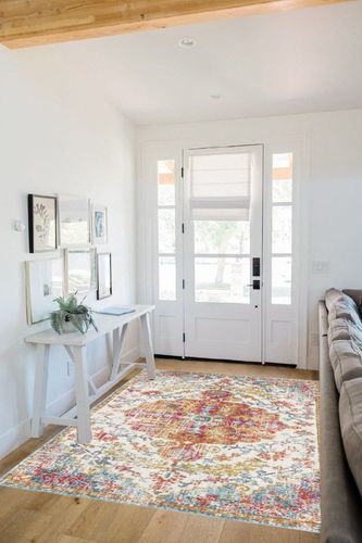 Artistic Weavers Odelia Vintage Bohemian Area Rug,5'3" x 7'3",Orange/Aqua in White Scandinavian Entryway