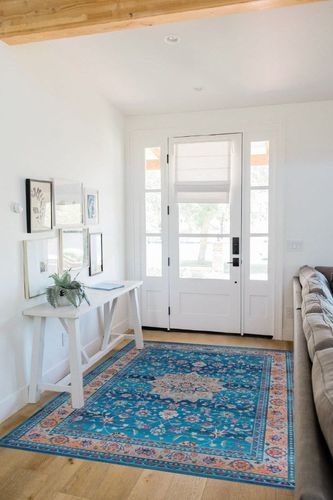 Area Rugs for Living Room 5'x7' Rugs Non-Slip Machine Washable Chenille Carpet Stain Rug Bedroom Dining Kids Nursery Office Laundry Room Decor Bathroom Kitchen Indoor (Blue/Beige) in White Scandinavian Entryway