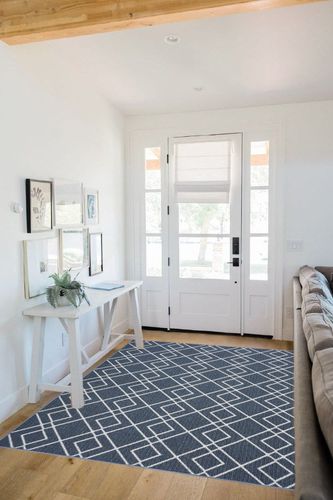 Nourison Modern Lines Modern Geometric Denim 5' x 7' Area -Rug, Easy -Cleaning, Non Shedding, Bed Room, Living Room, Dining Room, Kitchen (5x7) in White Scandinavian Entryway