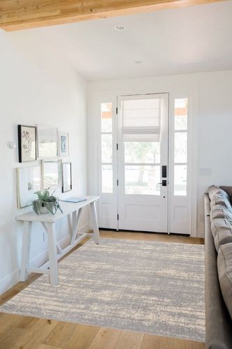 Nourison Essentials Indoor/Outdoor Solid Abstract Grey/Beige 5' x 7' Area Rug, Easy Cleaning, Non Shedding, Bed Room, Living Room, Dining Room, Backyard, Deck, Patio (5x7) in White Scandinavian Entryway