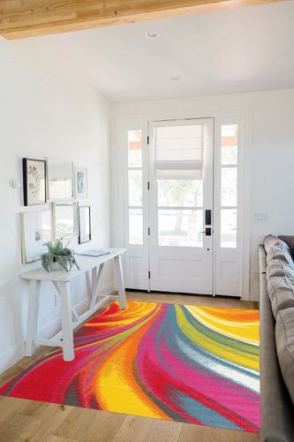 Rugshop Modern Contemporary Waves Non-Slip (Non-Skid) Area Rug 5 X 7 (5' 3" X 7' 3") Multi in White Scandinavian Entryway