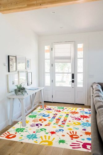 LTKOUGFAM Colorful Kids Rug, Washable Rug for Kids, Handprints Area Rugs for Kids Bedroom, Non-Slip Play Mat Ultra Soft Thick Indoor Plush Rugs for Playroom Classroom Nursery Decor (59 X 39.4 INCH) in White Scandinavian Entryway