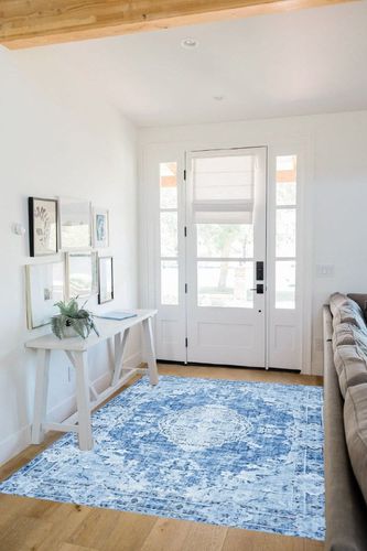 Popumelon Area Rug for Living Room - 5x7 Vintage Stain Resistant Washable Rug, Anti Slip Backing Rugs for Living Room, Boho Vintage Tribal Area Rugs in White Scandinavian Entryway