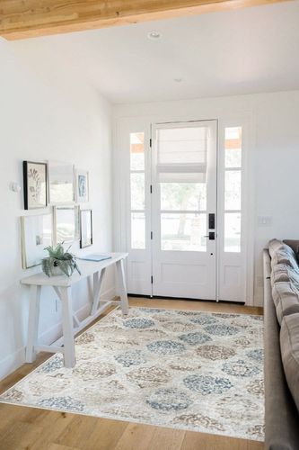 Home Dynamix Boho Andorra Transitional Damask Area Rug, Ivory/Navy Blue, 5'2"x7'2" in White Scandinavian Entryway