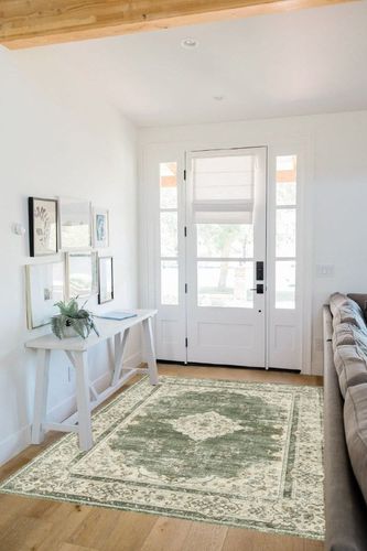 Valenrug Washable Rug 5x7 - Ultra Thin Green Collection Area Rug, Stain Resistant Non-Skid Rugs for Living Room, Antique Bedroom Rugs(5'x7', TPR40-Green) in White Scandinavian Entryway