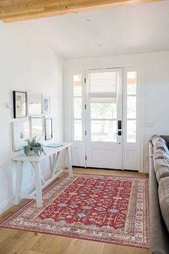 Rugland 5x7 Area Rugs - Stain Resistant Washable Rug, Anti Slip Backing Rugs for Living Room, Vintage Tribal Area Rugs(Burgundy, 5'x7') in White Scandinavian Entryway