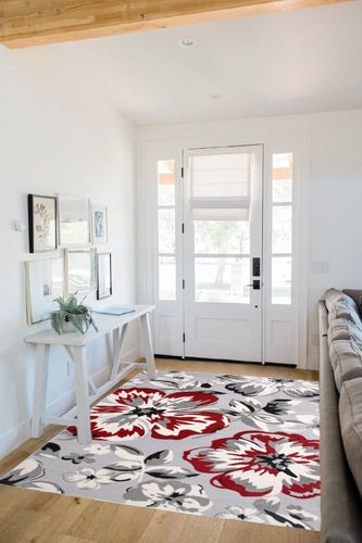Modern Floral Area Rugs 5' X 7' Red in White Scandinavian Entryway