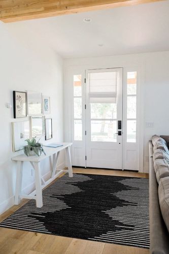 Rugshop Bohemian Stripe Stain Resistant High Traffic Living Room Kitchen Bedroom Dining Home Office Area Rug 5'x7' Black in White Scandinavian Entryway