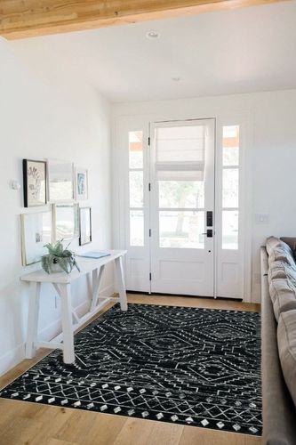 Wonnitar Moroccan Washable Area Rug 5x7,Black Large Rug for Living Room,Non-Shedding Bohemian Bedroom Throw Mat,Low Pile Stain Resistant Geometric Floor Carpet for Dining Table Kitchen Dorm in White Scandinavian Entryway