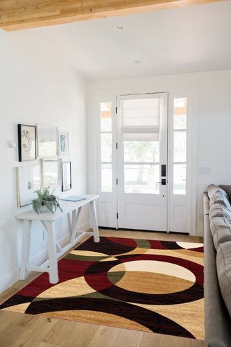 Well Woven Dulcet Bingo Red Modern Geometric (5'3" x 7'3") Area Rug in White Scandinavian Entryway