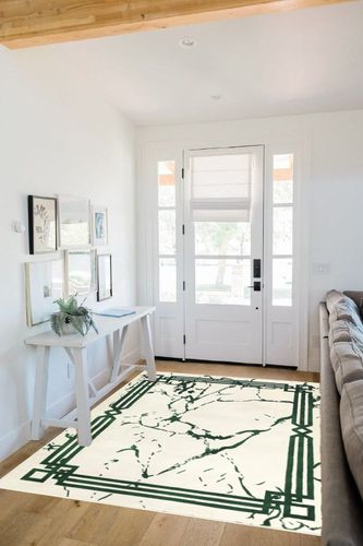 Antep Rugs Babil Gold 5x7 Abstract Marble Geometric Indoor Area Rug (Green Cream, 5'3" x 7') in White Scandinavian Entryway