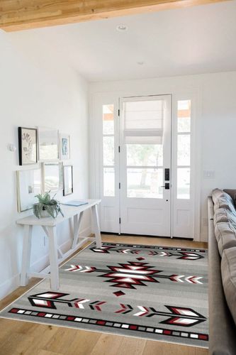 Home Dynamix Premium Sagrada Southwestern Geometric Area Rug, Grey/Red, 5'2"x7'4" in White Scandinavian Entryway