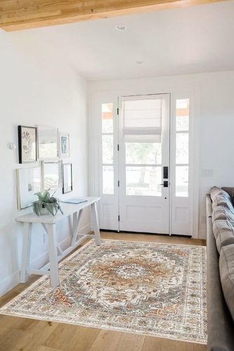befbee 5x7 Area Rugs for Living Room,Stain Resistant Washable Rug,Non-Slip Backing Rugs for Bedroom,Kitchen,Printed Vintage Home Decor Rug (Turmeric/Grey, 5'x7') in White Scandinavian Entryway