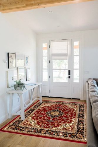 Well Woven Barclay Medallion Kashan Red Traditional Area Rug (5'3" x 7'3") in White Scandinavian Entryway