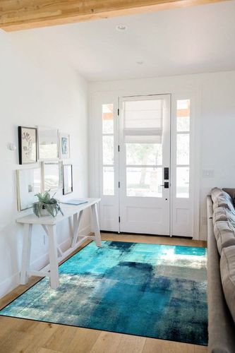 TOMWISH 5X7 Area Rug, Blue Abstract Modern Play Area Rug Turquoise Art Painting Watercolor Living Room Bedroom Floor Decoration Carpet, Dormitory Living Room Rest Carpet Mat,Decorative Home and Floor in White Scandinavian Entryway