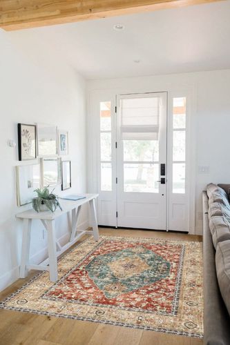 Valenrug Area Rug 5x7 - Stain Resistant Lightweight Washable Rug, Anti-Skid Rugs for Living Room, Vintage Tribal Area Rug(Orange/Red, 5'x7') in White Scandinavian Entryway