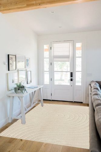 LUXE WEAVERS Modern Geometric Wave Cream 5x7 Area Rug in White Scandinavian Entryway