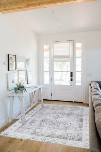 Auemtyn Rugs for Living Room,5x7 Boho Area Rug for Bedroom,Washable Rug Indoor Floor Print Distressed Carpet,Soft Anti-Slip Vintage Rug for Home Decor(5'x7',Grey) in White Scandinavian Entryway