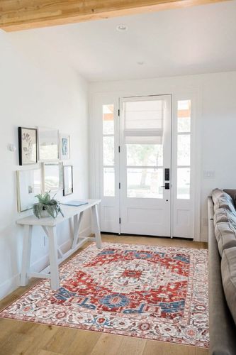 CHOSHOME Area Rug - 5x7 Low-Pile Machine Washable Rug Vintage Rug with Non-Slip Backing, Non-Shedding Indoor Floor Rugs for Living Room Bedroom Kitchen Laundry Home Office Carpet, Garnet in White Scandinavian Entryway