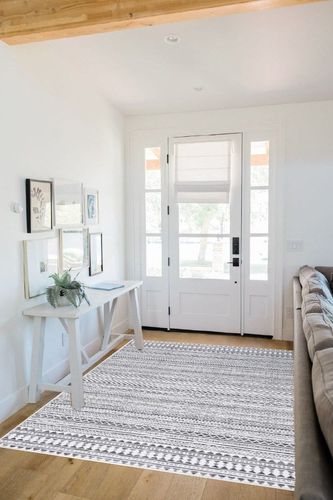 RUGSREAL 5 x 7 Machine Washable Area Rug Boho Geometric Area Rug Farmhouse Non-Slip Stain Resistant Modern Rug for Living Room Home Office, 5' x 7' in White Scandinavian Entryway