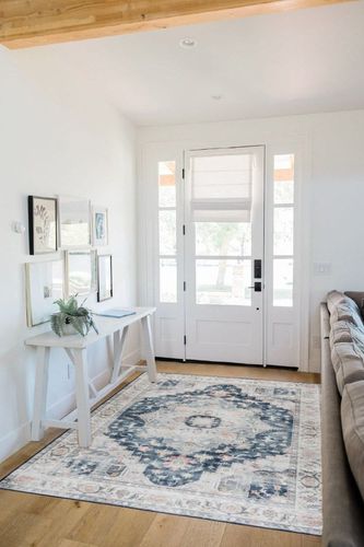 Gertmenian Boho Area Rug, 5x7 Standard, Home Decor for Entryway, Bedroom, Living Room, Office, Kitchen, Non Slip, Soft, Low-Pile, Printed Indoor Accent Rugs, Center Medallion, Abydos Blue, 25045 in White Scandinavian Entryway