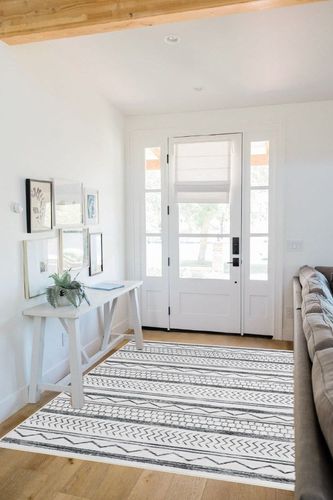 Soalmost 5x7 Area Rugs for Living Room, Chester Washable Rug for Bedroom, Non-Slip Backing Modern Home Office Decor, Neutral Farmhouse Area Rug(Ivory/Grey,5'x7') in White Scandinavian Entryway