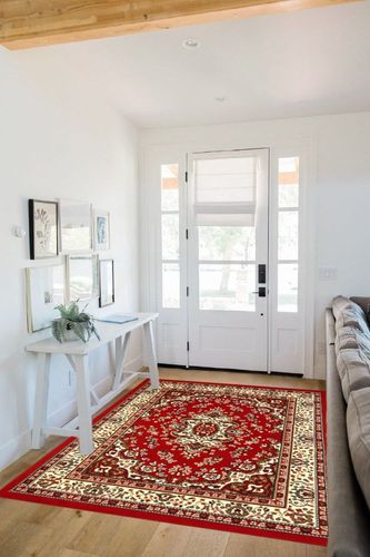 Antep Rugs Kashan King Collection Himalayas Oriental Polypropylene Indoor Area Rug (Maroon/Beige, 5' x 7') in White Scandinavian Entryway