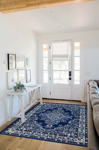 Antep Rugs Oriental 5x7 Traditional Medallion Indoor Area Rug Siesta (Navy Blue, 5'3" x 7') in White Scandinavian Entryway