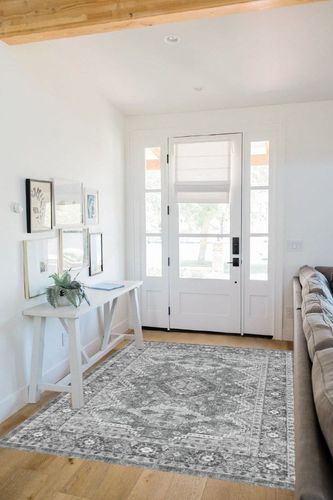 Rugland 4x6 Rug - Stain Resistant Washable Rug, Anti Slip Backing Rugs for Living Room, Vintage Tribal Area Rugs (TPR07-Grey, 4'x6') in White Scandinavian Entryway