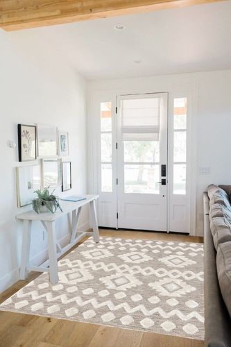 Well Woven Bellagio Chiara Tribal Moroccan Beige Flat-Weave 5'3" x 7'3" Area Rug in White Scandinavian Entryway