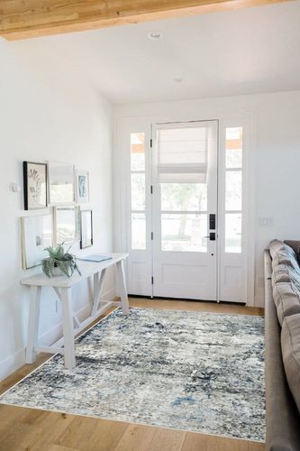 Miukiki 5x7 Area Rugs for Living Room,Anti-Slip Backing Washable Rug,Stain Resistant Abstract Area Rugs,Ultra-Thin Large Home Decor Rug (Navy/Gold,5'x7') in White Scandinavian Entryway