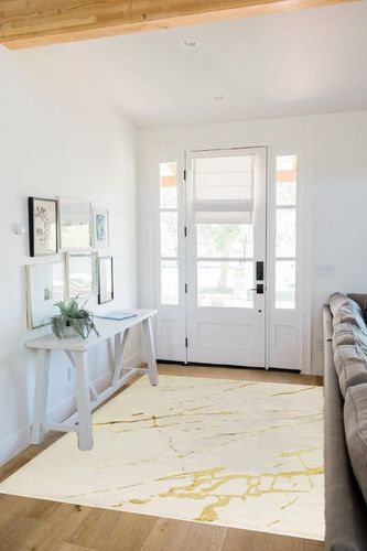 Antep Rugs Babil Gold 5x7 Marble Abstract Modern Indoor Area Rug (Beige, 5'3" x 7') in White Scandinavian Entryway