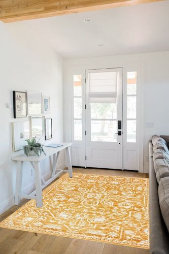 Well Woven Dazzle DISA Gold Vintage Bohemian Oriental Distressed 5x7 (5'3" x 7'3") Area Rug in White Scandinavian Entryway