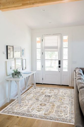 befbee 5x7 Area Rugs for Living Room,Stain Resistant Washable Rug,Non-Slip Backing Rugs for Bedroom,Kitchen,Printed Vintage Home Decor Rug (Brown/Gold, 5'x7') in White Scandinavian Entryway