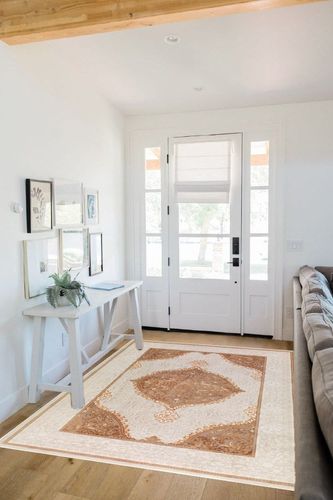 Antep Rugs Babil Gold 5x7 Oriental Bordered High Low Textured Traditional Indoor Area Rug, Beige Gold, 5'3" x 7' in White Scandinavian Entryway