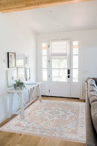 FairOnly Persian 5x7 Area Rug, Soft Large Pink Boho Vintage Living Room Rug for Bedroom Girls Nursery Mat,Non-Shedding Non-Slip Playroom Dining Carpet for Home Door Office Kid Room, Peach in White Scandinavian Entryway