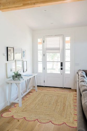 ArtisanRugHub Natural Jute Scalloped Rug Bohemian Rug Decor Rug Handwoven Rug Custom Rug Decorative Rug (RED)-(5x7) in White Scandinavian Entryway