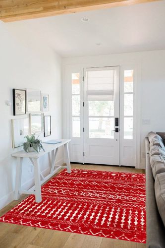 Antep Rugs Bohemian 5x7 Geometric Indoor Area Rug Phoenix, 5'3" x 7', Red in White Scandinavian Entryway
