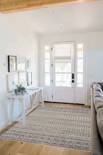 New Harput Moroccan Trellis Farmhouse Area Rug - Living Room, Bedroom Carpet - Bohemian, Distressed - Geometric, Chevron Pattern - Beige, Dark Gray, Light Grey, Off White - 5'3" x 7'3" in White Scandinavian Entryway