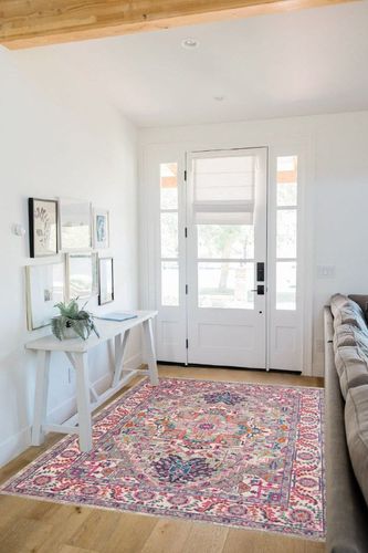 Nourison Passion Bohemian Light Grey/Pink 5'3" x 7'3" Area -Rug, Easy -Cleaning, Non Shedding, Bed Room, Living / Dining Room, Kitchen (5x7) in White Scandinavian Entryway