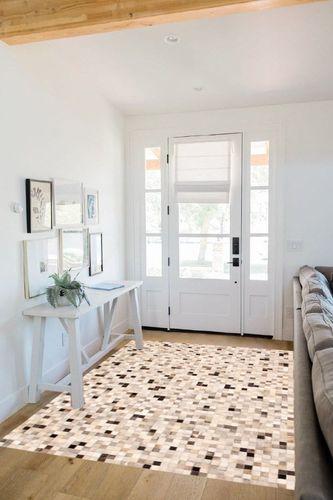 eCarpet Gallery Hand-Knotted | Area Rug for Living Room, Bedroom | Cowhide Patchwork Accent Grey Rug 4'10" x 6'8" | 350505 in White Scandinavian Entryway