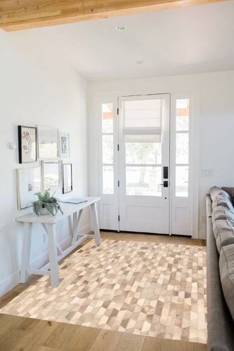 eCarpet Gallery Hand-Knotted | Area Rug for Living Room, Bedroom | Cowhide Patchwork Accent Grey Rug 5'1" x 7'4" | 350190 in White Scandinavian Entryway