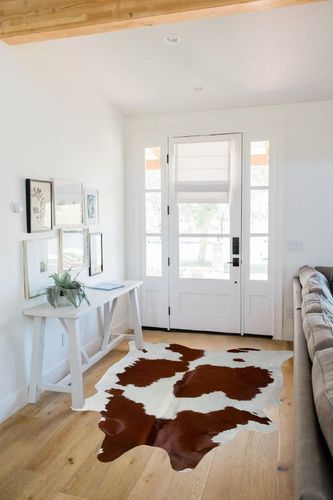 A-STAR Brown & White Cowhide Leather Rug Natural Premium Cow Skin Hide Hair on Area Rug for Living Room Décor 5ft x 7ft (152 CM X 213 CM) XX-Large in White Scandinavian Entryway